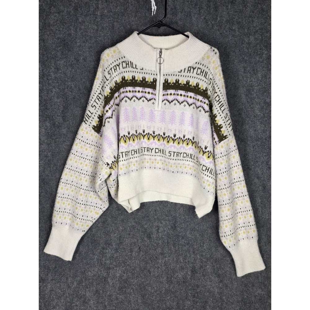Arizona Jean Co Womens XXXL Fair Isle Quarter Zip Pullover Sweater Stay Chill